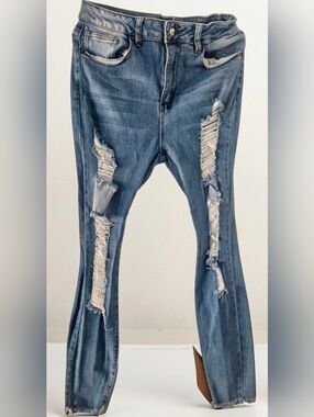 Women's Distressed Blue Flare Jeans